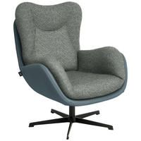 SESSEL in Chenille, Struktur Echtleder Hellblau  - Schwarz/Hellblau, Design, Leder/Textil (80/97/89cm) - Schöner Wohnen