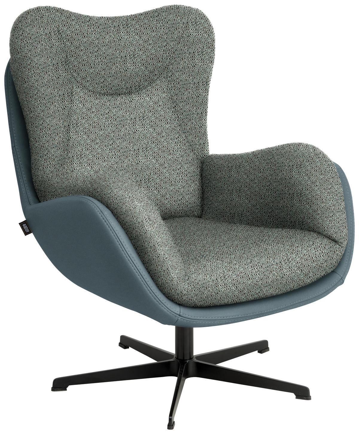 SESSEL in Chenille, Struktur Echtleder Hellblau  - Schwarz/Hellblau, Design, Leder/Textil (80/97/89cm) - Schöner Wohnen