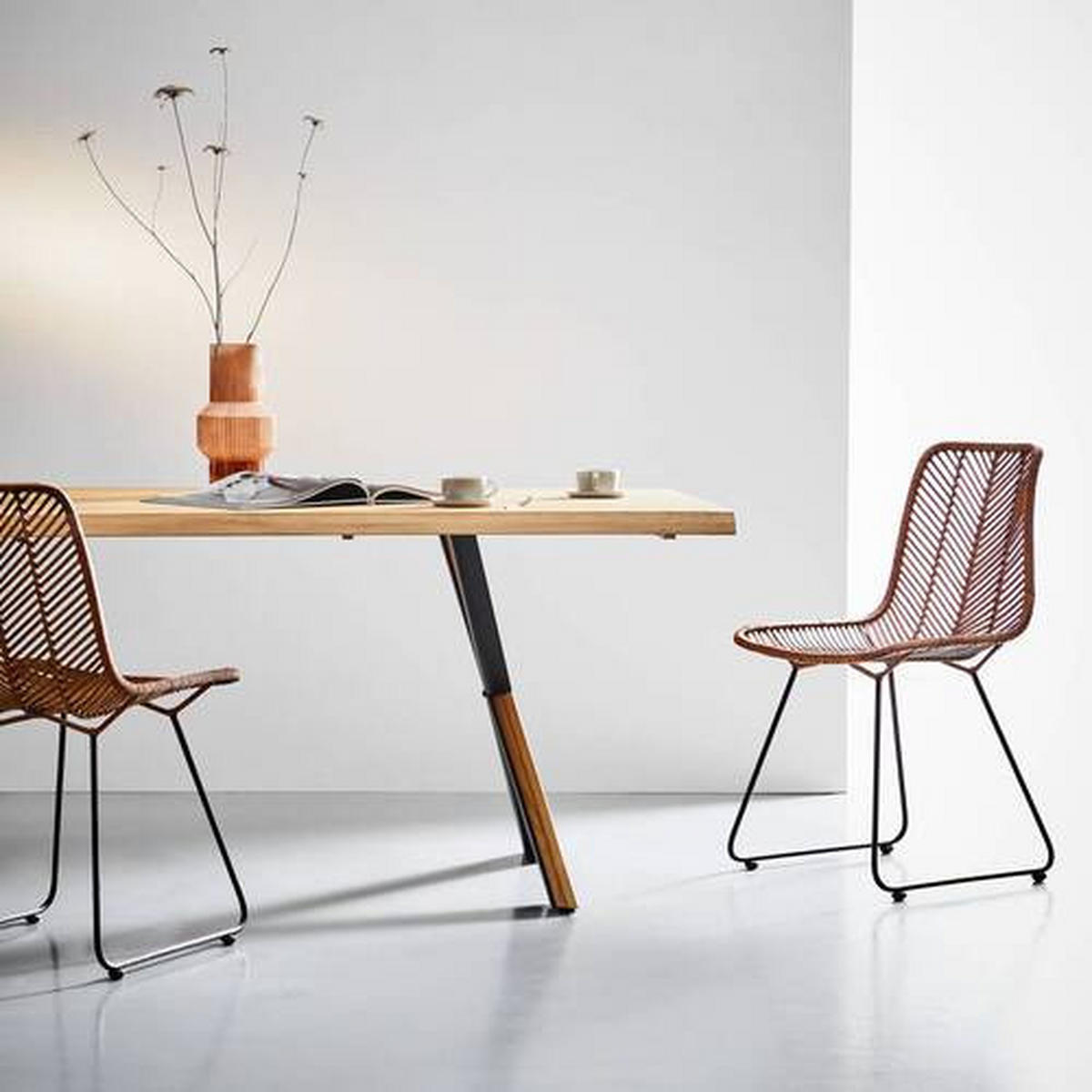 TRPEZARIJSKI STO  crna, boja hrasta   - boja hrasta/crna, Prirodno, drvo/metal (200/100/76cm) - Linea Natura