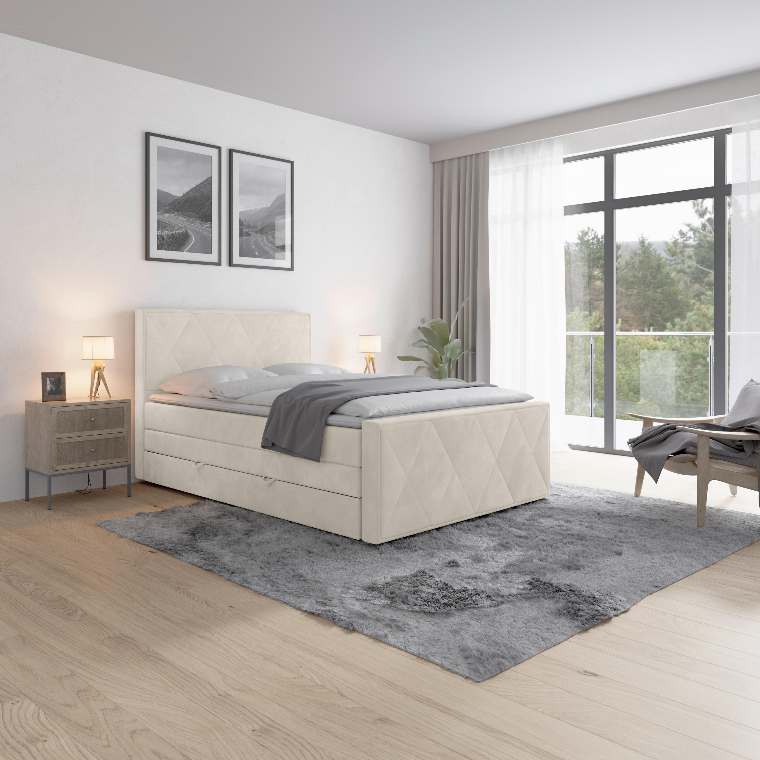 BOXSPRINGBETT 140/200 cm  in Weiß  - Weiß, MODERN, Holz/Kunststoff (140/200cm) - MID.YOU