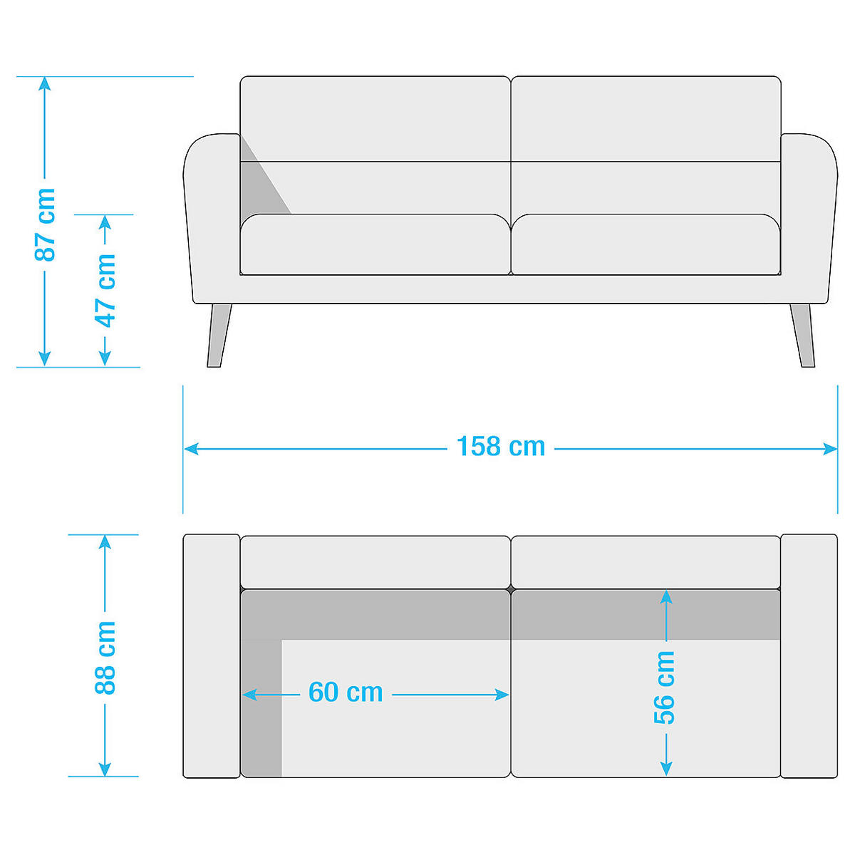 2-SITZER-SOFA in Webstoff Anthrazit  - Anthrazit/Schwarz, Design, Holz/Textil (158/87/88cm) - Livetastic