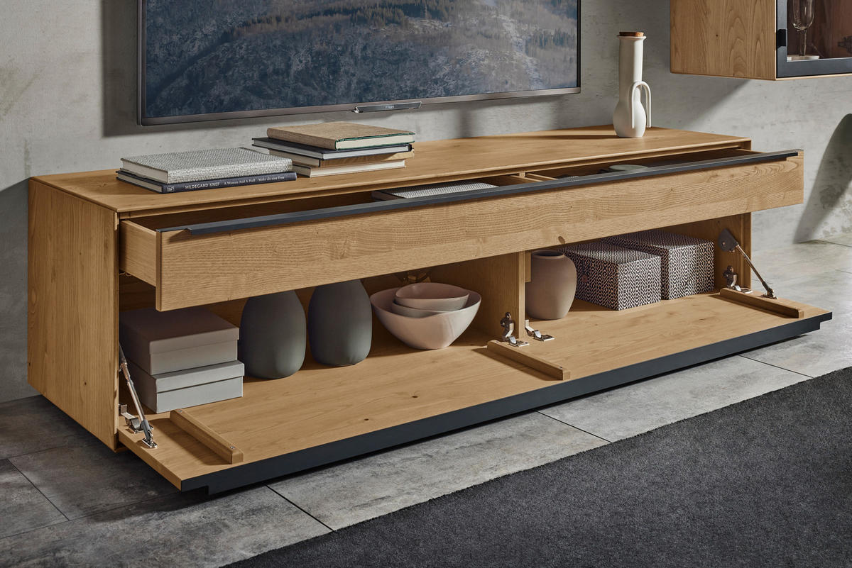 WOHNWAND  Anthrazit, Kastanienfarben 244/190/47,1 cm  - Kastanienfarben/Anthrazit, Natur, Glas/Holz (244/190/47,1cm) - Valnatura