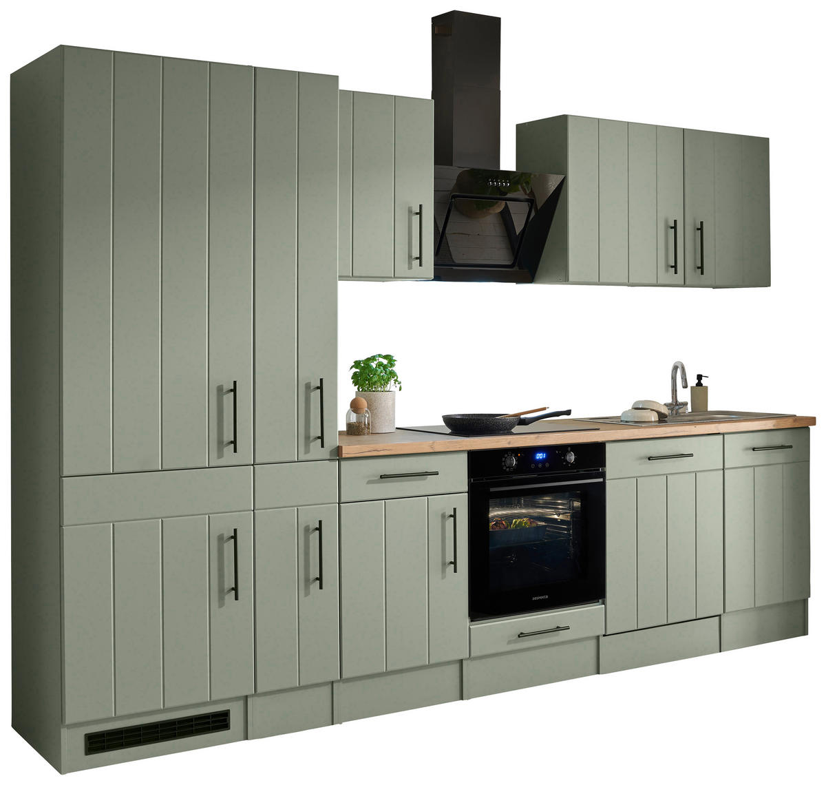 KÜCHENBLOCK 310 cm   in Wildeiche, Schilfgrün  - Schilfgrün/Wildeiche, Trend, Holzwerkstoff/Metall (310cm) - Respekta