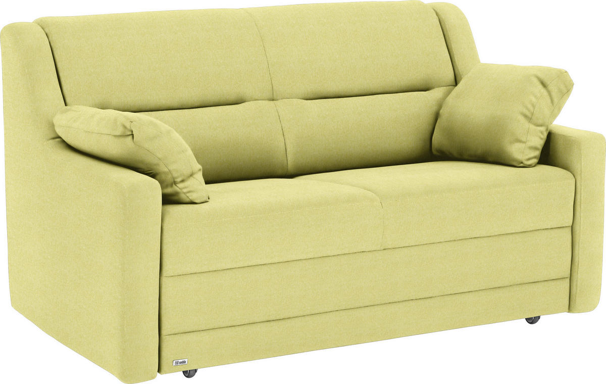 SCHLAFSOFA  mit Lederauswahl, Stoffauswahl, Schlafen auf Sitzhöhe, Hocker erhältlich, Rückenfutter Flachgewebe Hellgrün  - Schwarz/Hellgrün, KONVENTIONELL, Kunststoff/Textil (152/88/91cm) - Sedda