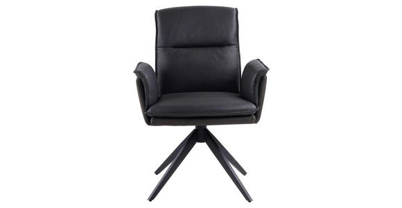 ARMLEHNSTUHL  Sitzfläche 360° drehbar Mikrofaser Echtleder, Kombination Echtleder/Stoff  - Anthrazit/Schwarz, Design, Leder/Textil (60,5/87/66cm) - Novel