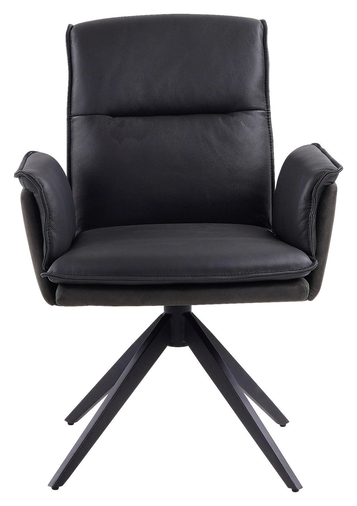 STOL MED ARMSTÖD järn mikrofiber äkta läder, kombination läder/tyg pigmenterad  - svart/antracit, Design, metall/läder (60,5/87/66cm) - Novel