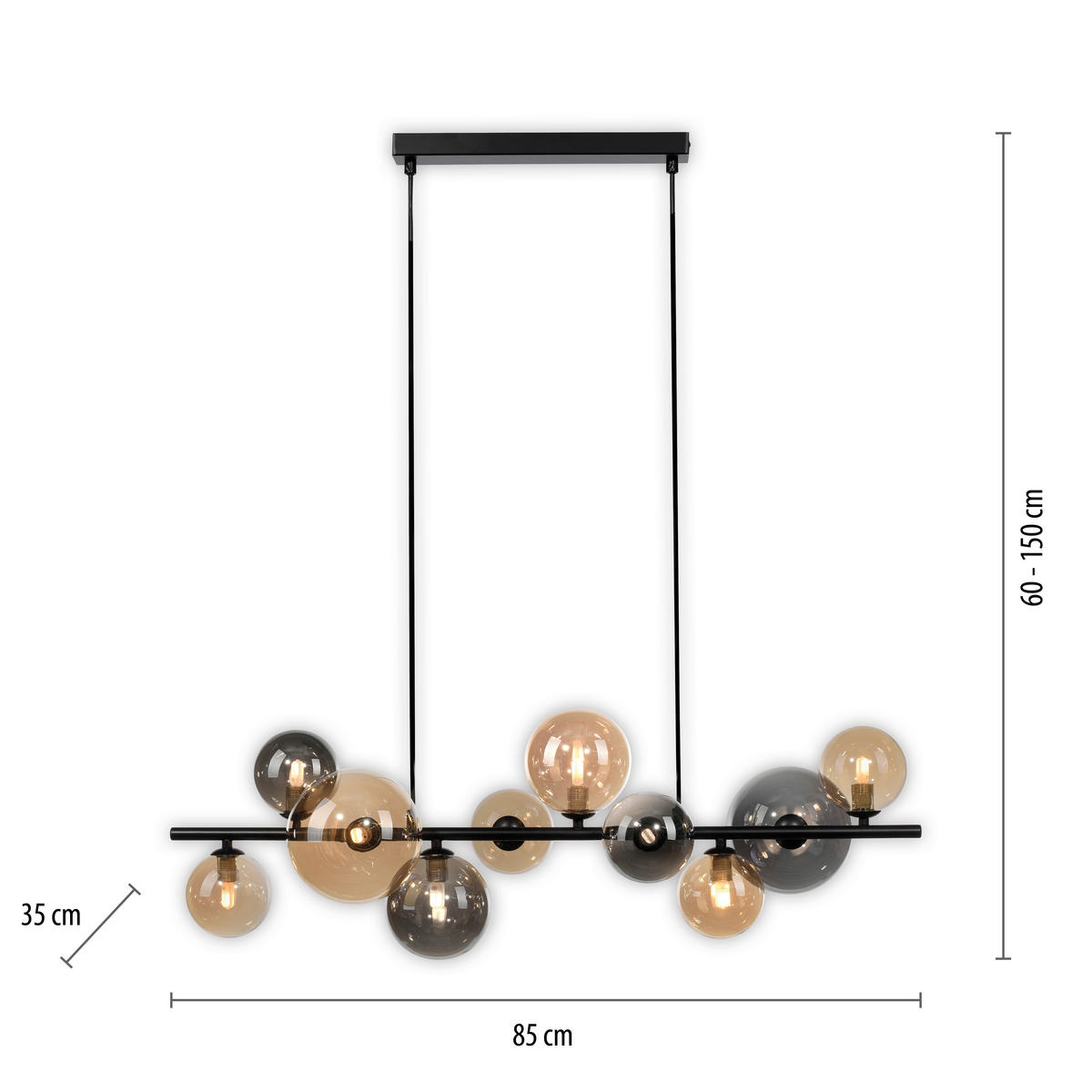 STROPNÍ ZÁVĚSNÉ LED SVÍTIDLO - černá, Trend, kov/plast (85/35/150cm)
