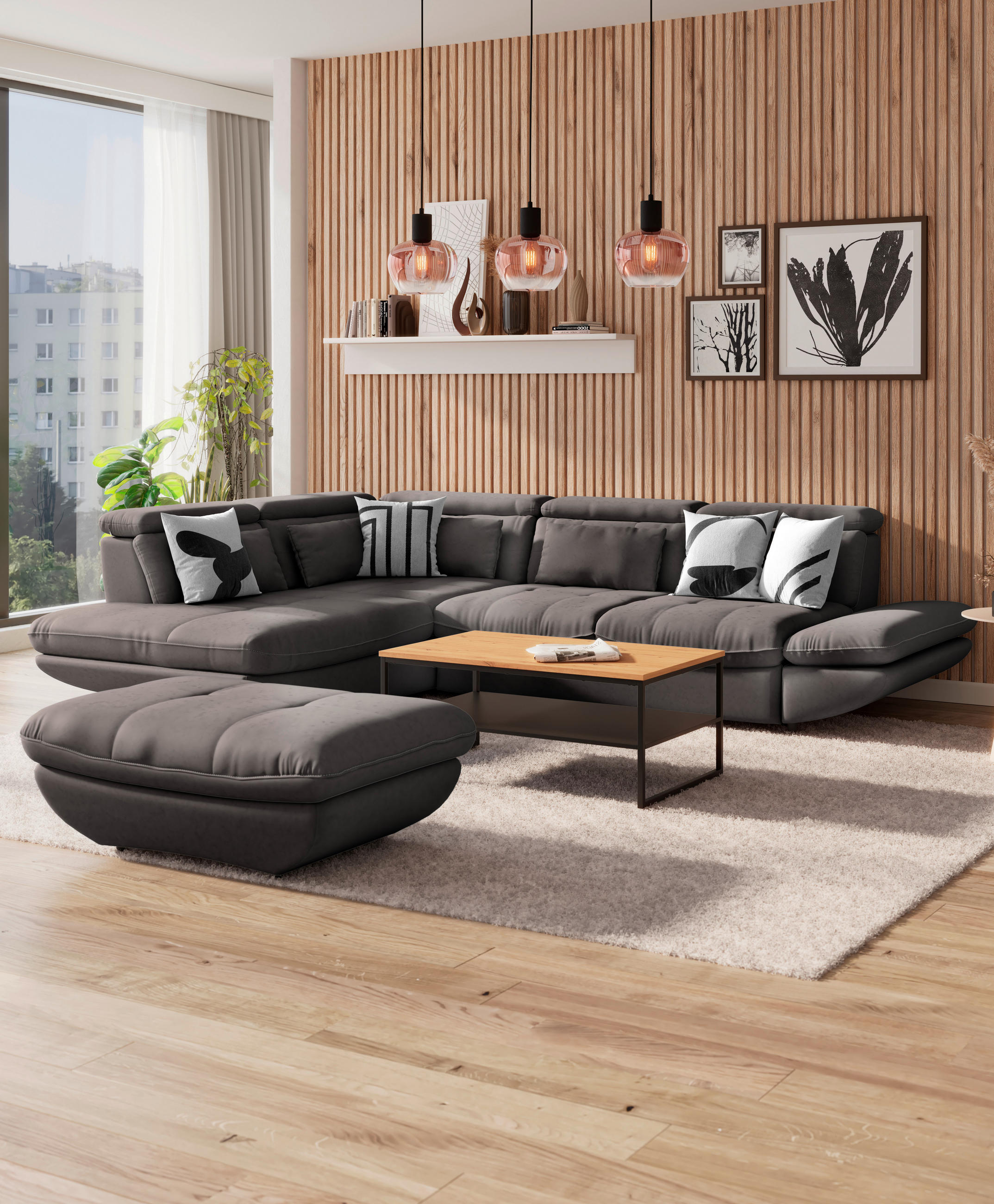 WOHNLANDSCHAFT in Mikrofaser Dunkelbraun  - Dunkelbraun/Schwarz, Modern, Kunststoff/Textil (311/233cm) - MID.YOU