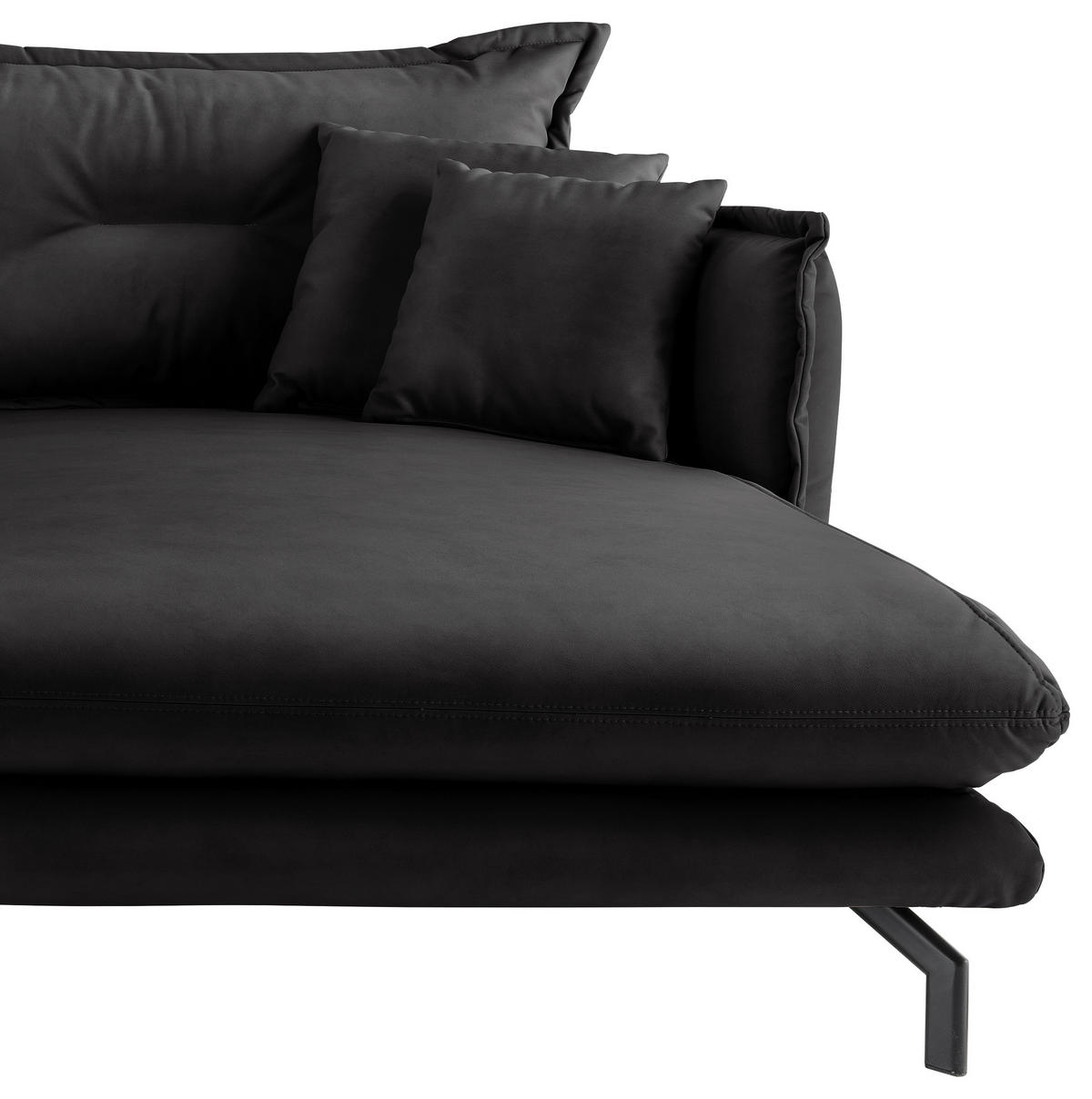 ECKSOFA in Lederlook Schwarz  - Schwarz, Modern, Textil/Metall (255/180cm) - Livetastic