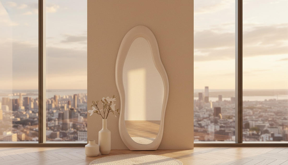 WANDSPIEGEL 80/180/5 cm    in wellenförmig  - Creme, LIFESTYLE, Glas/Holzwerkstoff (80/180/5cm) - Novel