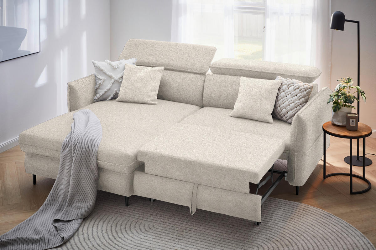 ECKSOFA inkl. Funktionen Beige Flachgewebe  - Beige/Schwarz, Design, Holz/Textil (185/232cm) - Stylife