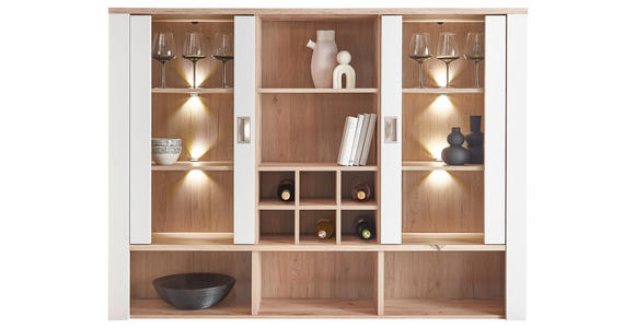 AUFSATZSCHRANK 162,4/121,6/38,2 cm  - Eichefarben/Grau, KONVENTIONELL, Glas/Holzwerkstoff (162,4/121,6/38,2cm) - Hom`in