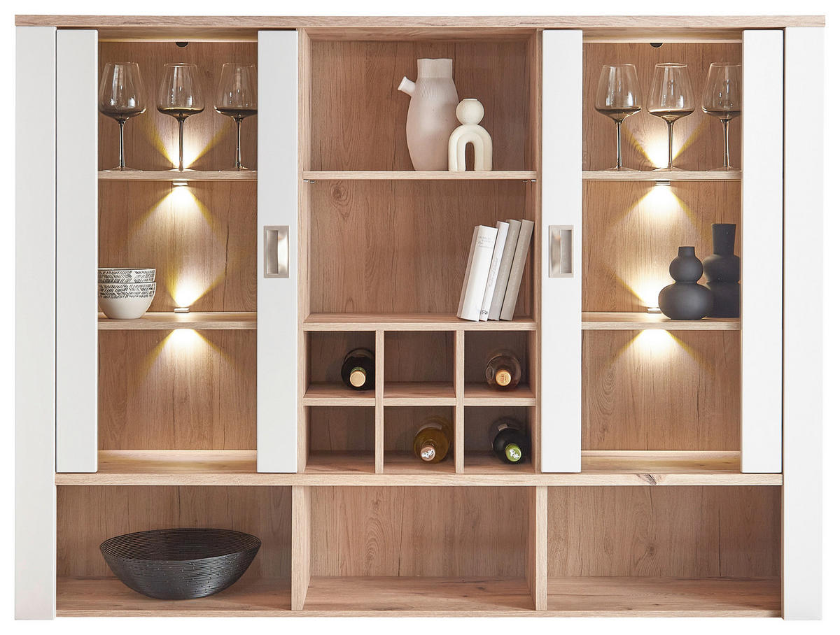 AUFSATZSCHRANK 162,4/121,6/38,2 cm  - Eichefarben/Grau, KONVENTIONELL, Glas/Holzwerkstoff (162,4/121,6/38,2cm) - Hom`in