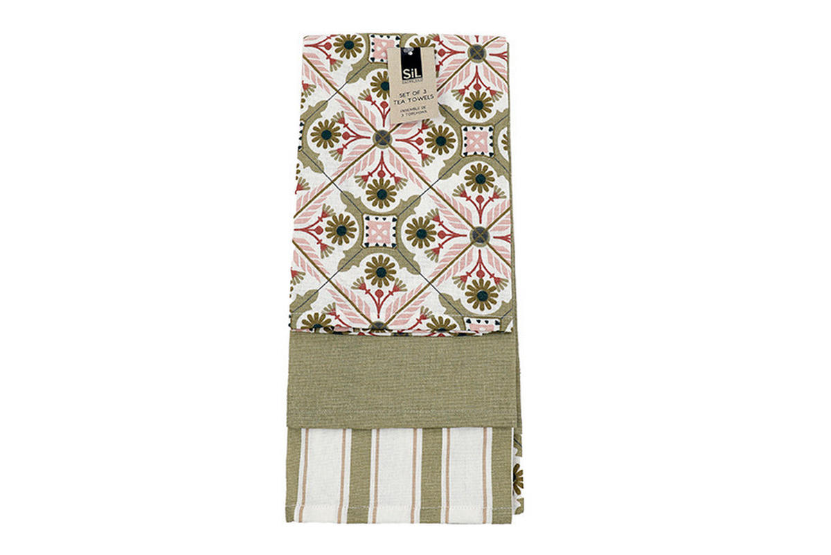 SET PROSOAPE DE VASE 3 piese roz, măsliniu  - roz/măsliniu, Basics, textil (45/65/0,3cm)