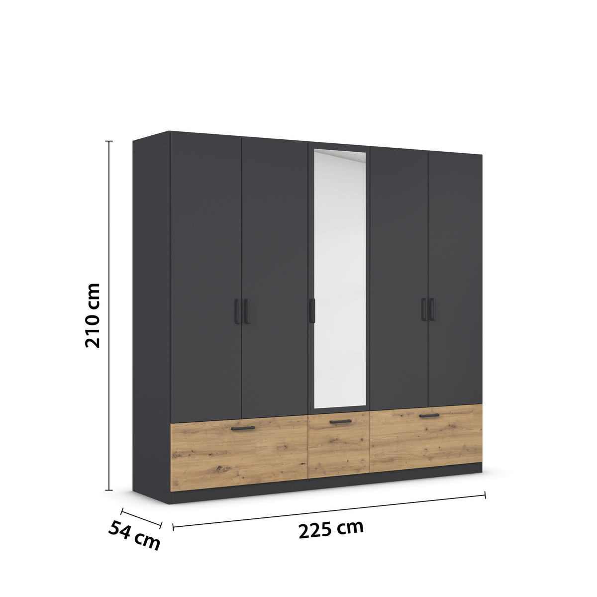 KLEIDERSCHRANK in Grau, Eiche Artisan  - Eiche Artisan/Grau, Basics, Holzwerkstoff/Metall (226/210/54cm) - Boxxx