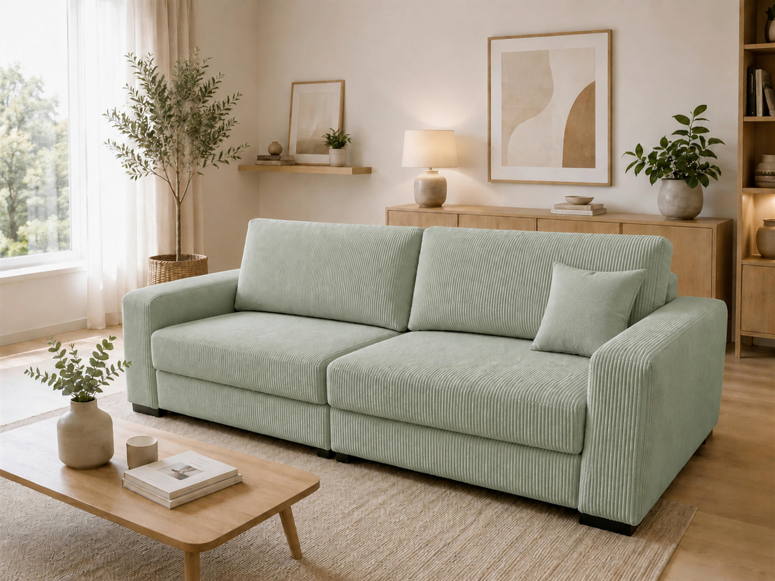 3-SITZER-SOFA Cord Mintgrün  - Schwarz/Mintgrün, Basics, Holz/Textil (250/90/110cm) - MID.YOU