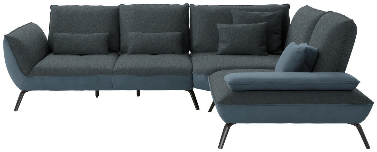 ECKSOFA in Flachgewebe Blaugrau  - Blaugrau/Schwarz, Design, Textil/Metall (310/250cm) - Moderano