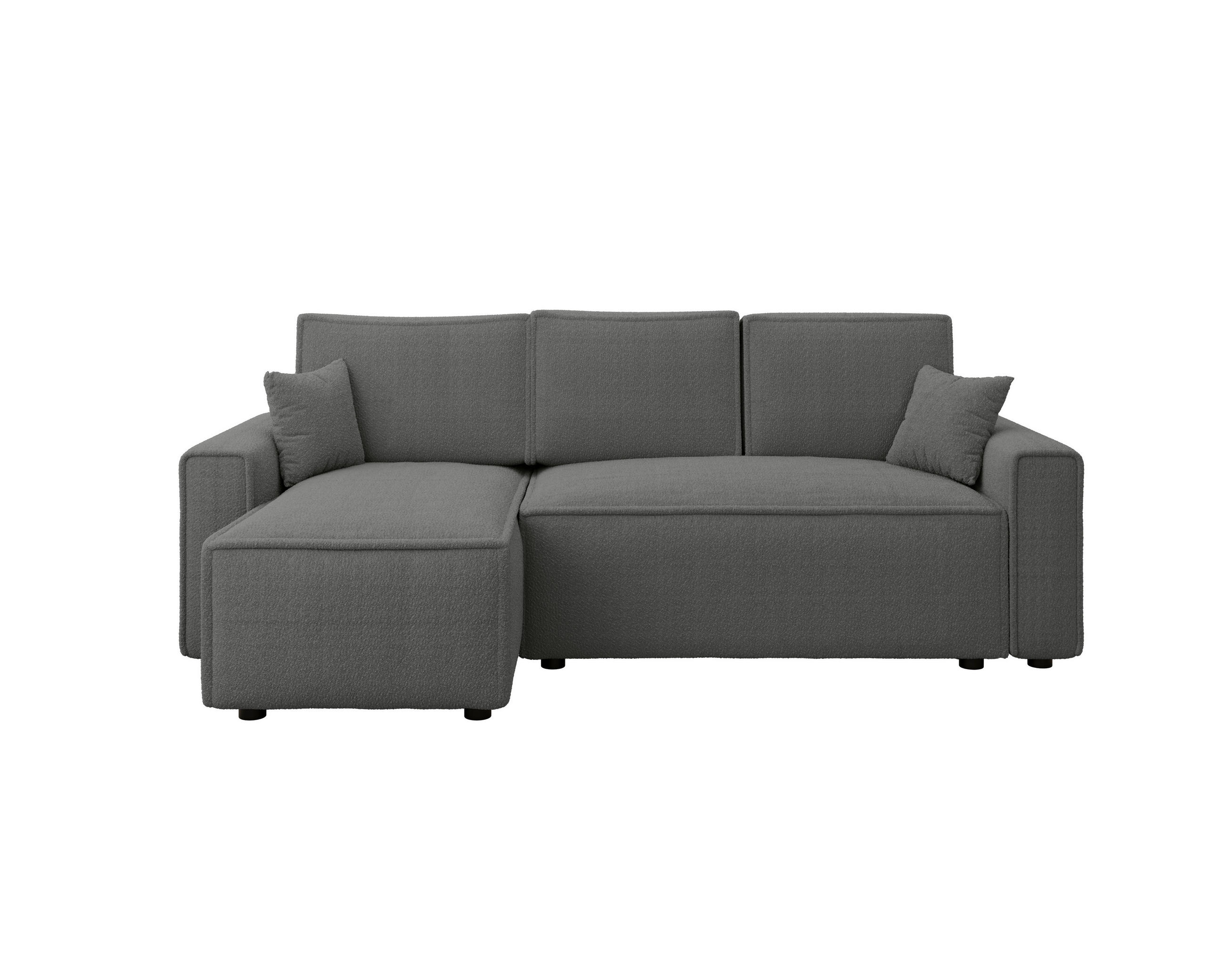 ECKSOFA Dunkelgrau Bouclé Zierkissen, Rückenkissen, Bettkasten, Schlaffunktion, Rücken echt, Liegefläche im Originalstoff  - Dunkelgrau/Schwarz, MODERN, Kunststoff/Textil (143/232cm) - Carryhome