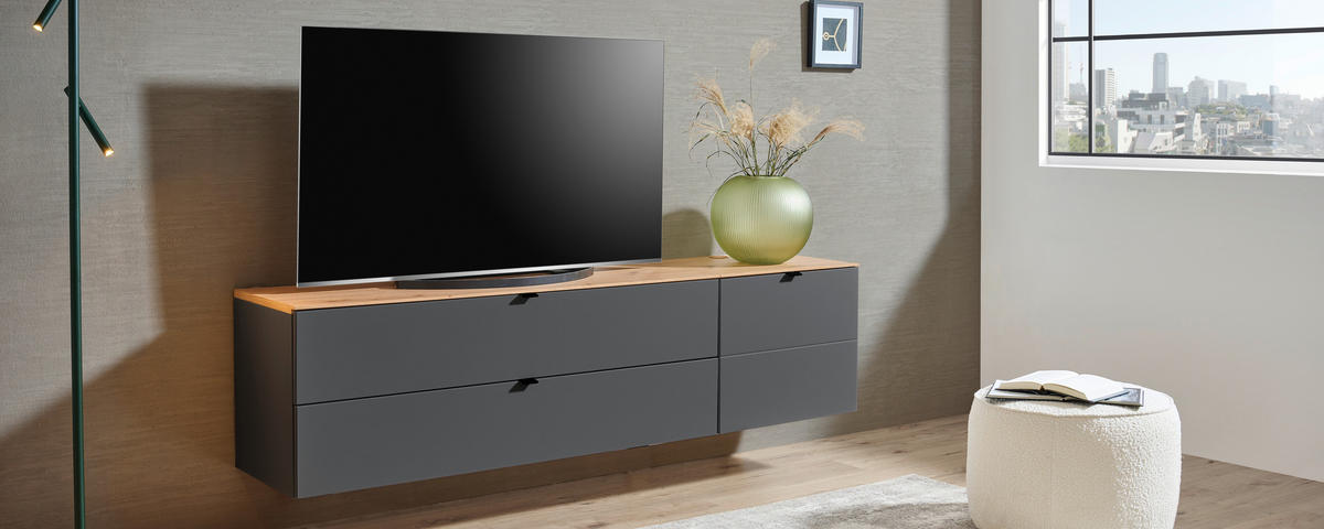 TV DIEL, grafitová, dub artisan, 140/62/44 cm - čierna/grafitová, Modern, kov/kompozitné drevo (140/62/44cm) - Hom`in