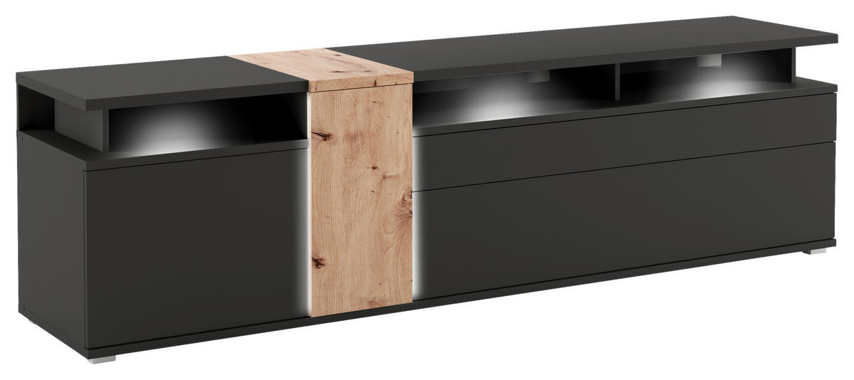 TV ELEMENT crna, hrast Artisan   - srebrne boje/hrast Artisan, Design, drvni materijal/plastika (235/65/52cm) - Livetastic