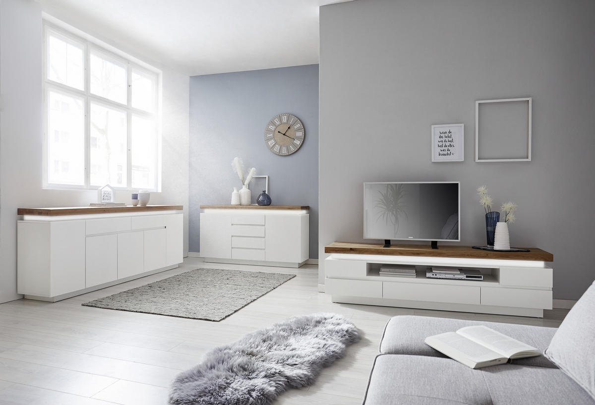 SIDEBOARD Romina  in 150/81/40 cm  - Eichefarben/Weiß, Design, Holz/Holzwerkstoff (150/81/40cm)