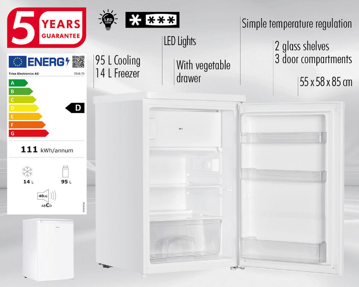KÜHLSCHRANK 55/58/85 cm 7810.7012  - Weiß, KONVENTIONELL, Glas/Kunststoff (55/58/85cm) - Trisa Electronics