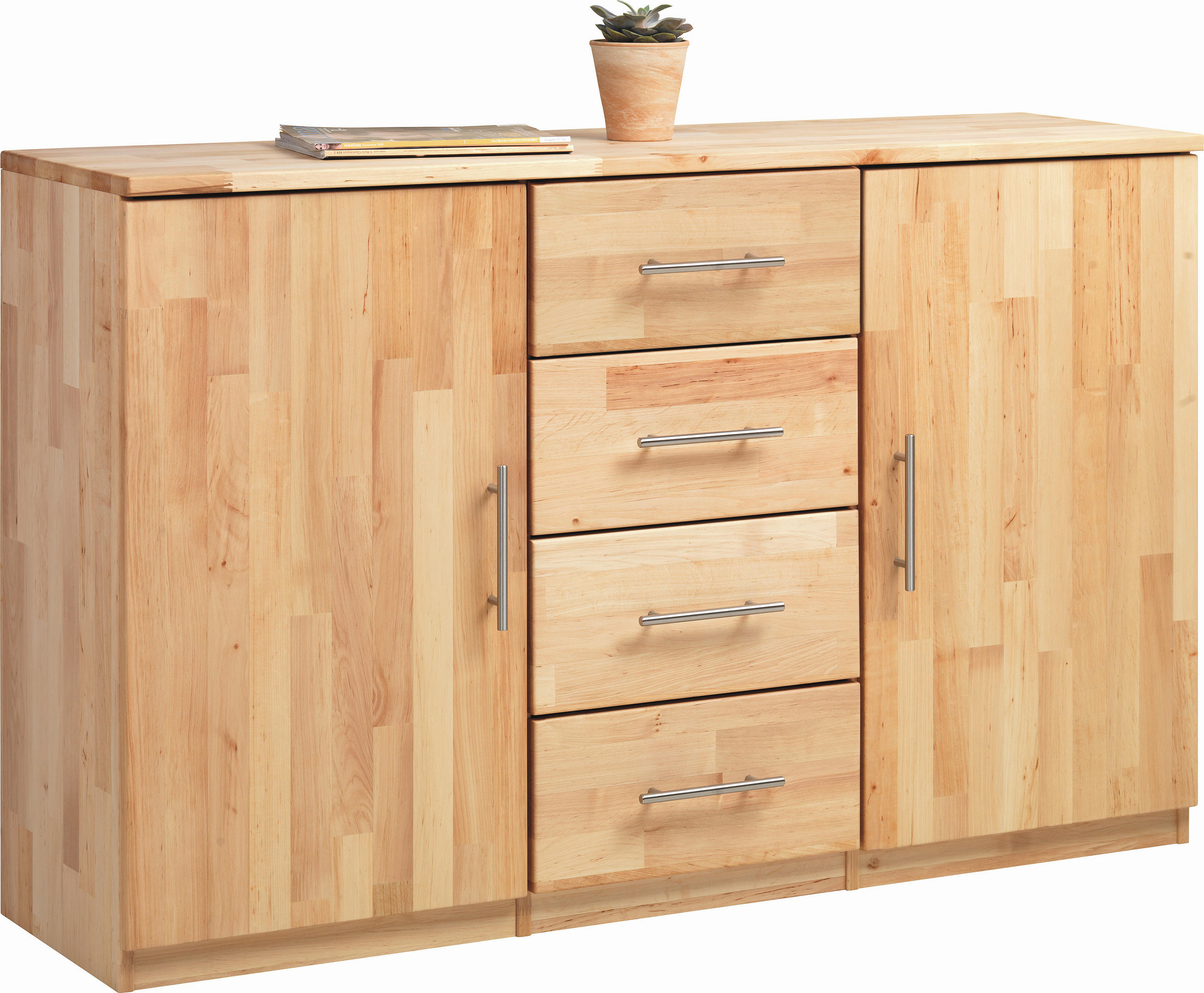 KOMMODE  in 142/90/41 cm  - Chromfarben/Erlefarben, Natur, Holz/Metall (142/90/41cm) - Linea Natura