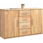 KOMMODE , 142/90/41 cm, 4 Schublade(n)  - Chromfarben/Erlefarben, Natur, Holz/Metall (142/90/41cm) - Linea Natura
