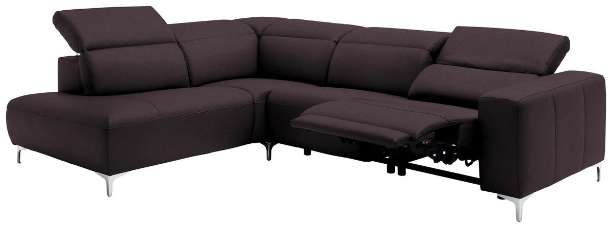 ECKSOFA Braun Echtleder  - Chromfarben/Braun, Design, Leder/Metall (223/290cm) - Pure Home Lifestyle
