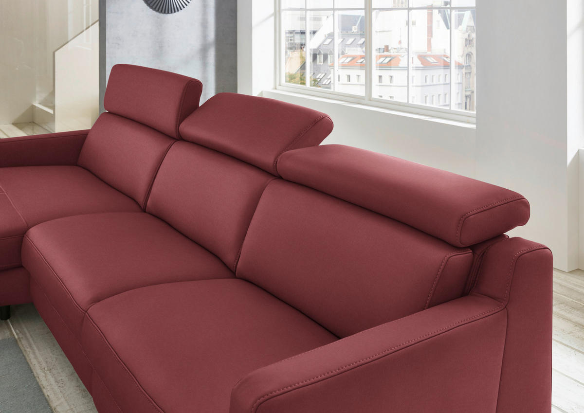 ECKSOFA in Echtleder Dunkelrot  - Schwarz/Dunkelrot, Design, Leder/Metall (176/291cm) - Valdera