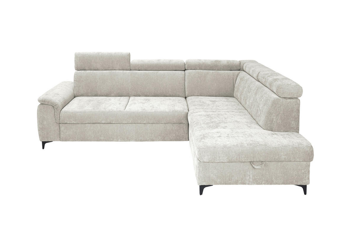 ECKSOFA Elfenbein Chenille Bettkasten, Schlaffunktion, Rücken echt, Kopfteilverstellung, Liegefläche im Originalstoff  - Elfenbein/Schwarz, KONVENTIONELL, Textil/Metall (265/206cm) - Carryhome