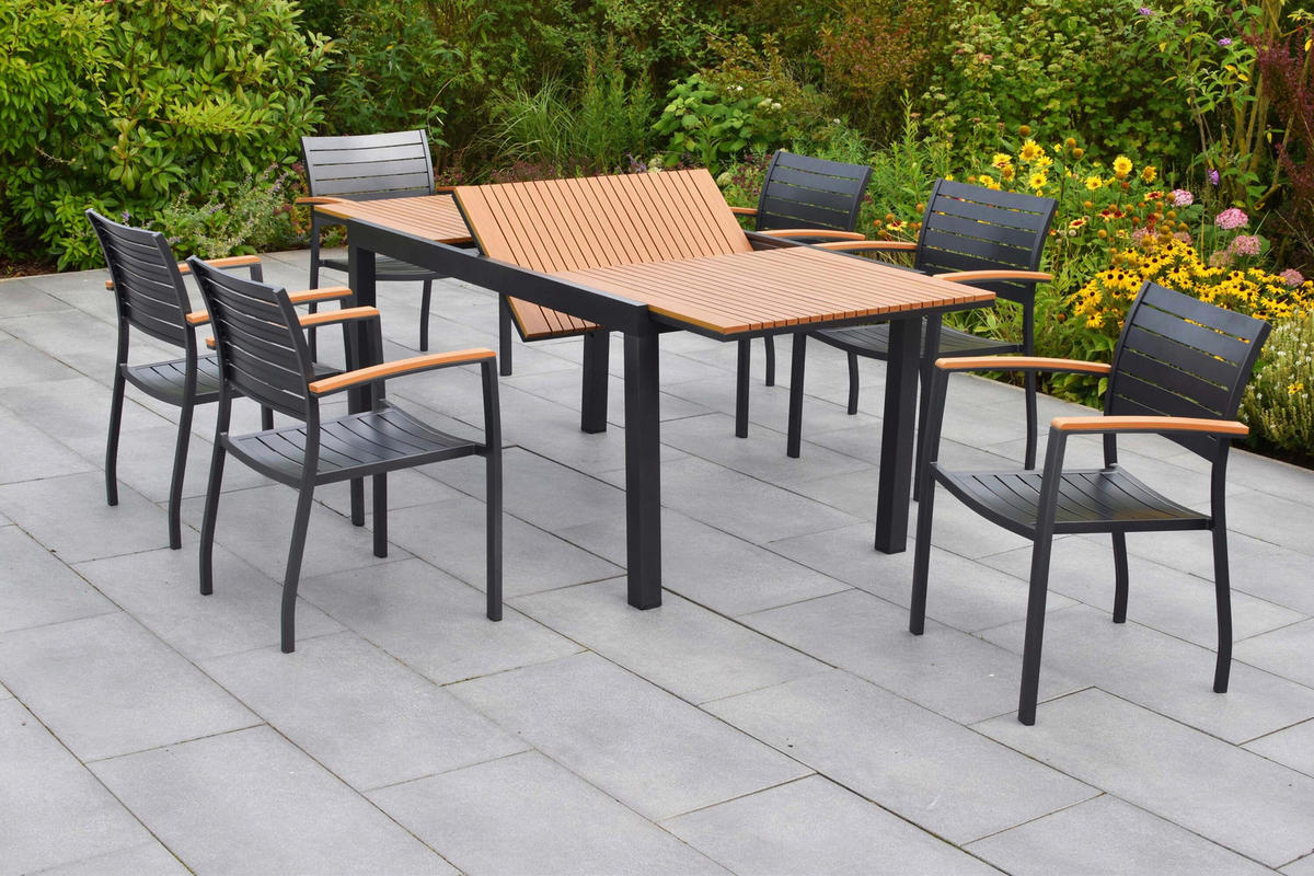 GARTENTISCHGRUPPE Aluminium  - Graphitfarben/Naturfarben, KONVENTIONELL, Kunststoff/Metall - Gardenson