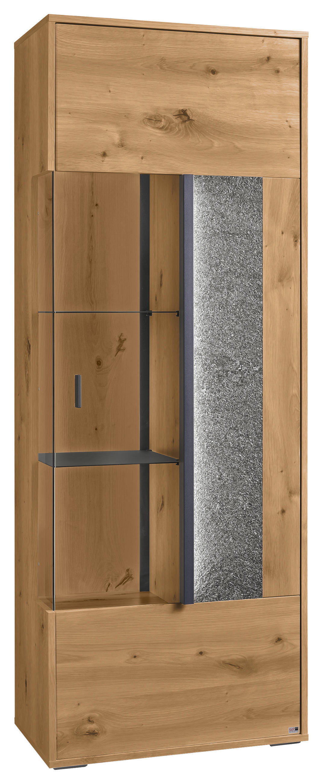 VITRINE  in Grau, Eiche Artisan  - Dunkelgrau/Eiche Artisan, Design, Glas/Holzwerkstoff (63,7/170,8/37,2cm) - SetOne by Musterring