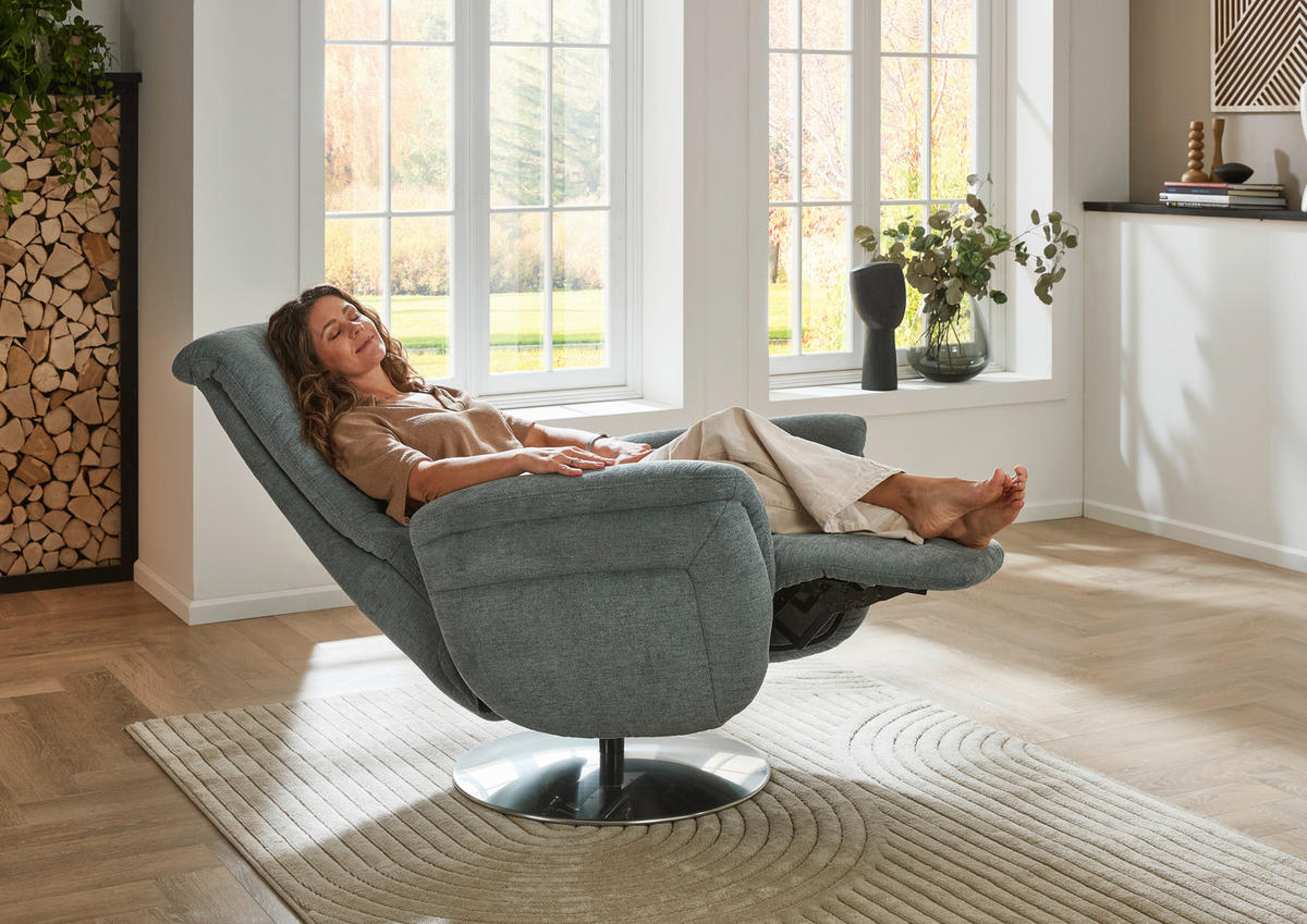 RELAXSESSEL Textil Blaugrau  - Edelstahlfarben/Blaugrau, Konventionell, Textil/Metall (79/112/94cm) - Beldomo Premium