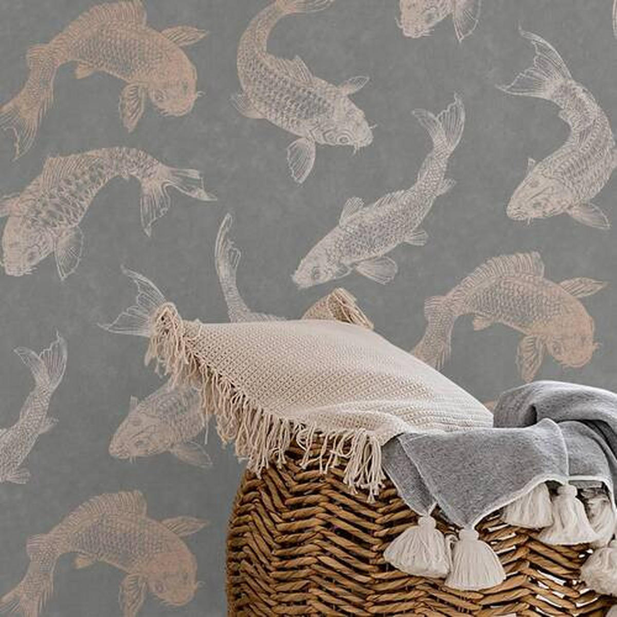 NON WOVEN-TAPET 52/1000 cm  - roséguld/grå, Basics, papper/plast (52/1000cm)