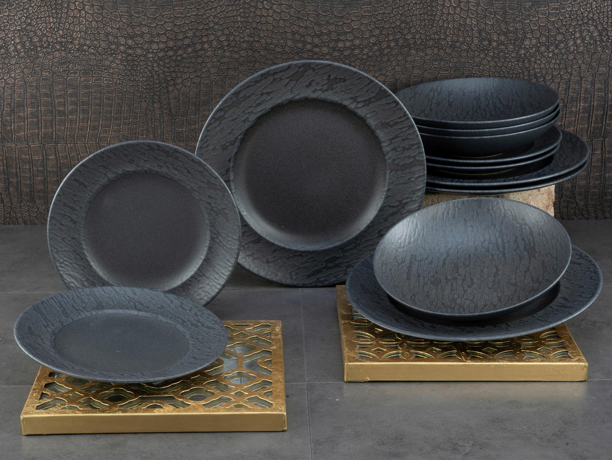 TAFELSERVICE Schwarz 12-teilig  - Schwarz, MODERN, Keramik (43/40/37cm) - Creatable