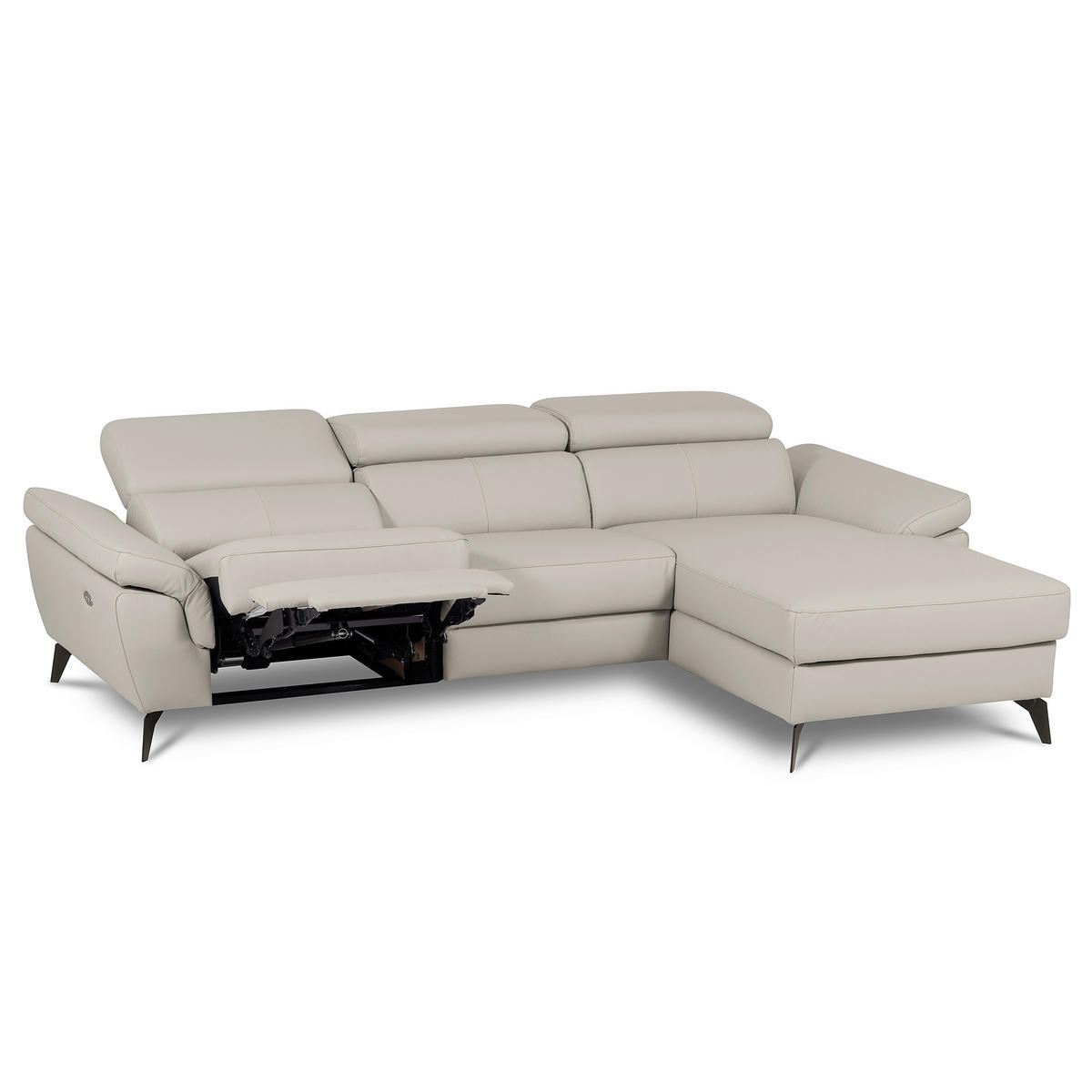 ECKSOFA SONO in Lederlook Echtleder Platinfarben Armteilverstellung, Kopfteilverstellung  252/179 cm  - Platinfarben/Schwarz, Design, Leder/Textil (252/179cm) - Livetastic