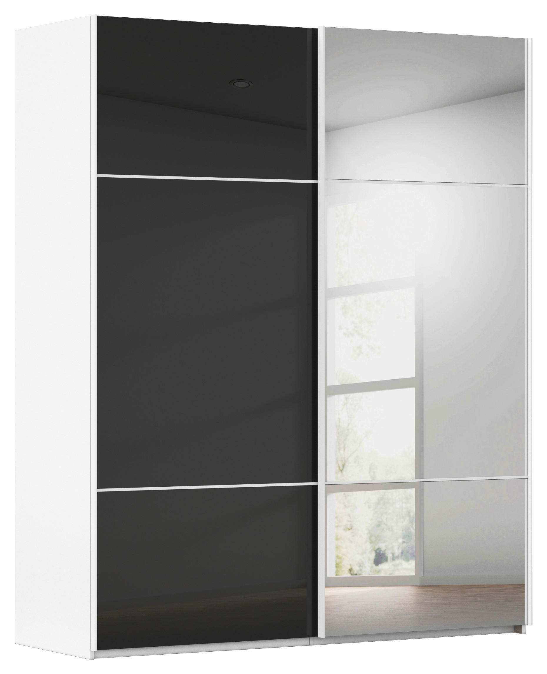 SCHWEBETÜRENSCHRANK Schwarz, Weiss  - Weiss/Schwarz, Konventionell, Glas/Holzwerkstoff (201/223/68cm) - Novel