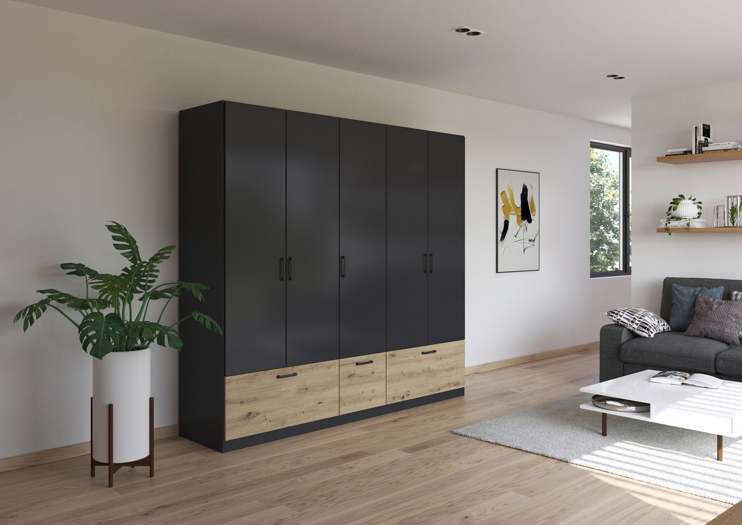 KLEIDERSCHRANK in Grau, Eiche Artisan  - Eiche Artisan/Grau, Basics, Holzwerkstoff/Metall (226/210/54cm) - Boxxx