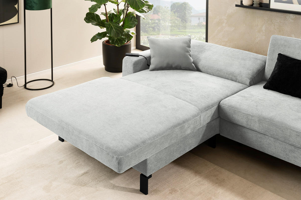 ECKSOFA in Cord Hellgrau  - Hellgrau/Schwarz, Design, Textil/Metall (185/298cm) - Pure Home Lifestyle