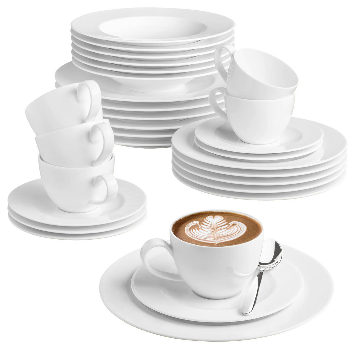 KOMBINOVANÁ SOUPRAVA 30dílné, porcelán keramika  - bílá, Basics, keramika - Seltmann Weiden