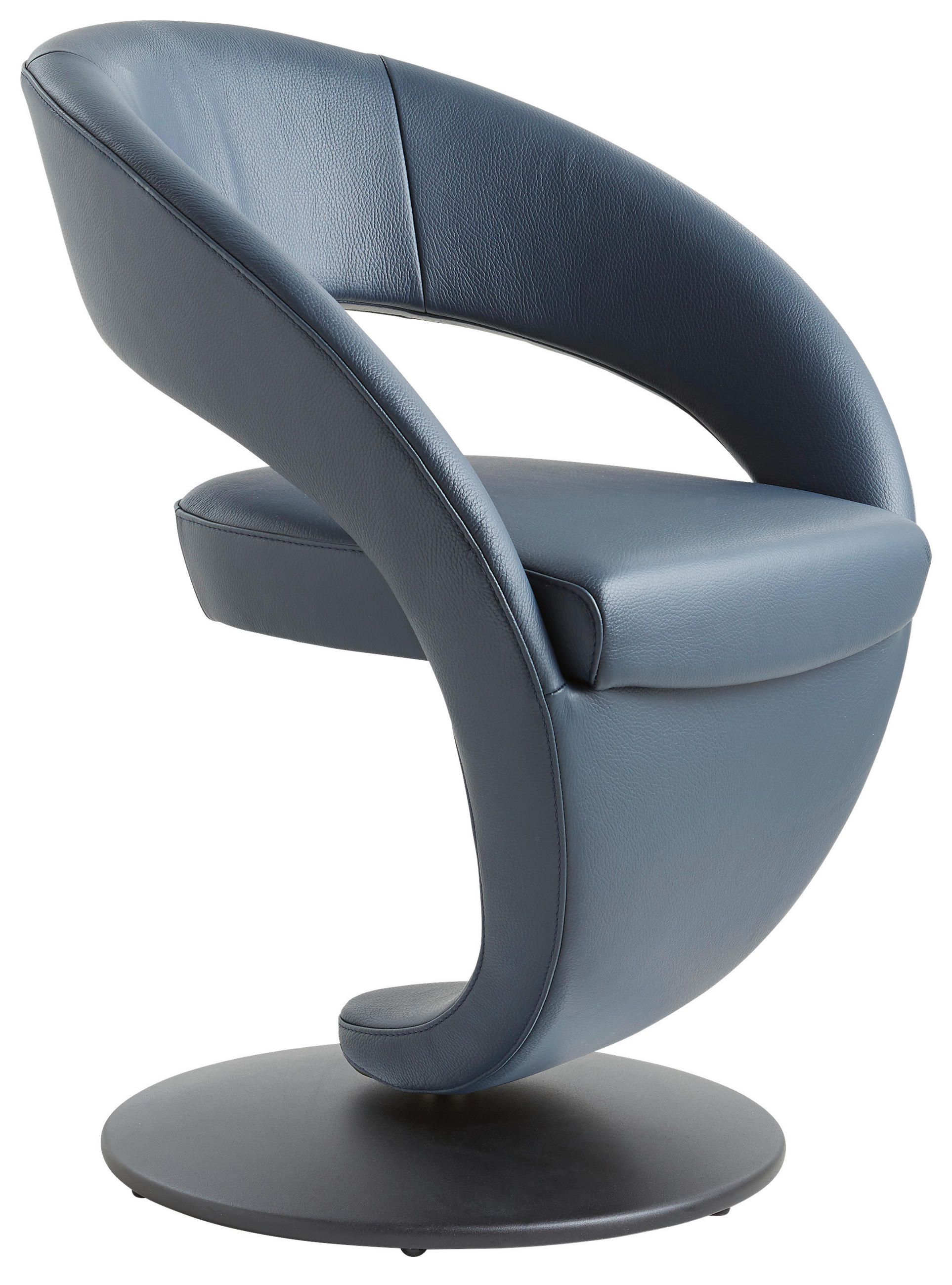 STUHL Echtleder Schwarz, Dunkelblau  - Schwarz/Dunkelblau, Design, Leder/Metall (62/86/61cm) - Moderano