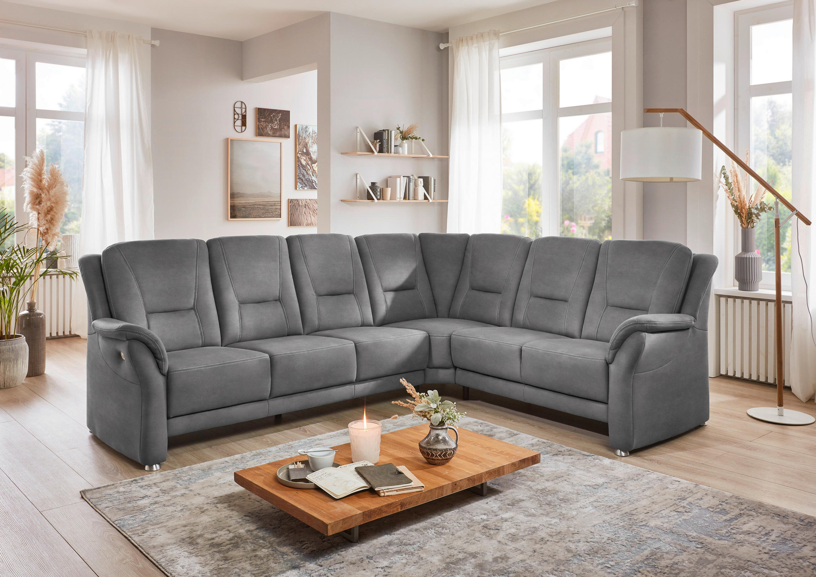 ECKSOFA in Mikrofaser Grau - Beige/Alufarben, Konventionell, Textil/Metall (275/223cm) - Beldomo Comfort