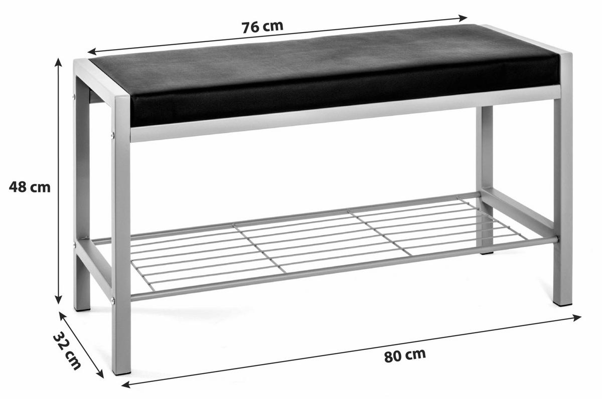 BOTNÍK S LAVICÍ, černá, barvy hliníku, 80/48/32 cm - černá/barvy hliníku, Basics, kov/textil (80/48/32cm) - Carryhome