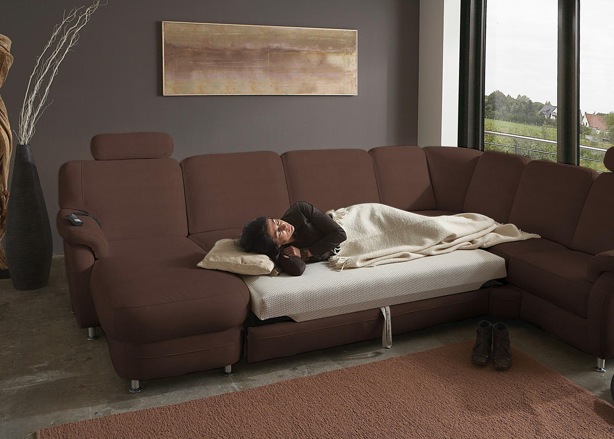 WOHNLANDSCHAFT Echtleder Mokka  - Alufarben/Mokka, Konventionell, Leder/Metall (165/329/239cm) - Beldomo Premium