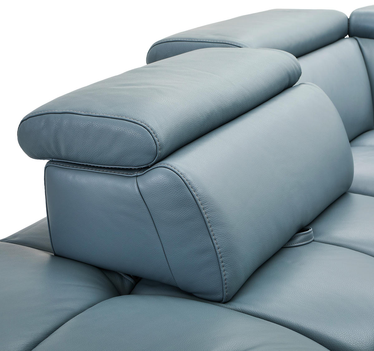ECKSOFA AERO Graublau Echtleder Rücken echt, Kopfteilverstellung  - Graublau/Schwarz, MODERN, Leder/Metall (294/224cm) - Celina Home