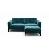 2,5-Sitzer inkl. Hocker Samt Blau  - Blau/Schwarz, Design, Textil/Metall (220/86/86-94cm) - SENSOO