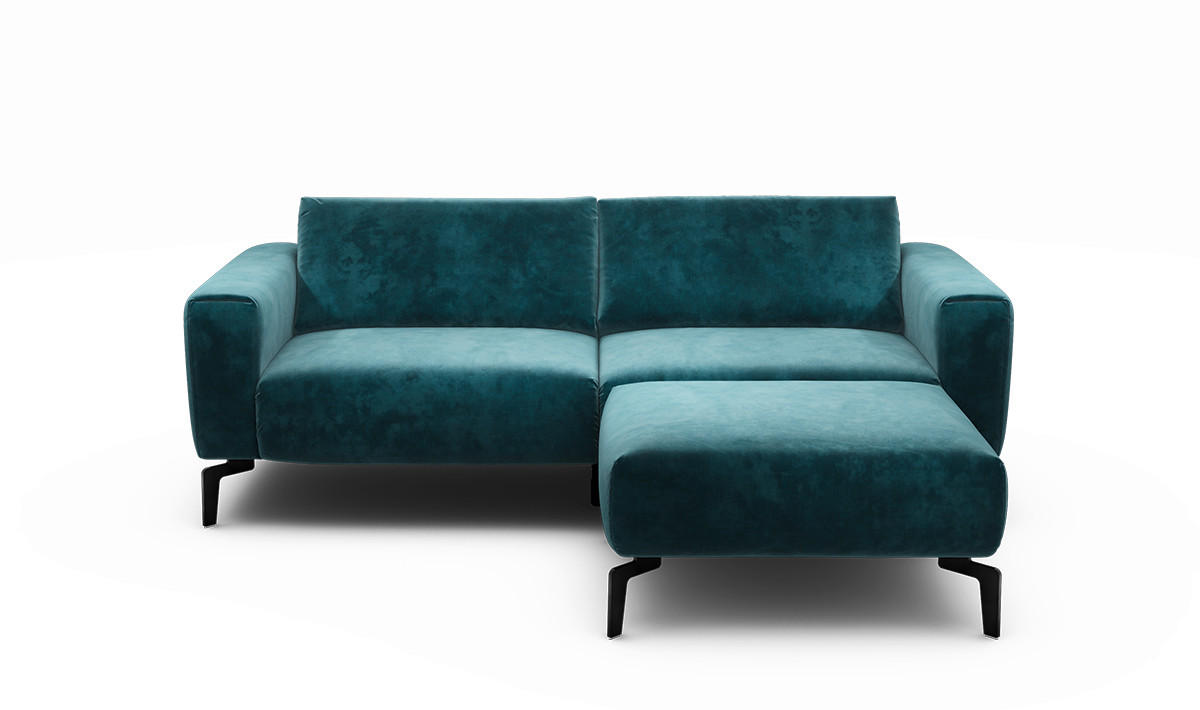 2,5-Sitzer inkl. Hocker Samt Blau  - Blau/Schwarz, Design, Textil/Metall (220/86/86-94cm) - SENSOO