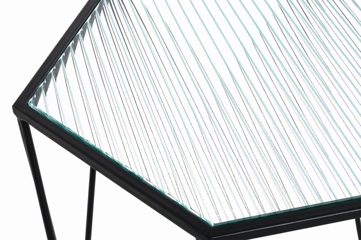 BEISTELLTISCH 46/40/46 cm Leeds Klar, Schwarz sechseckig  - Klar/Schwarz, Design, Glas/Metall (46/40/46cm)