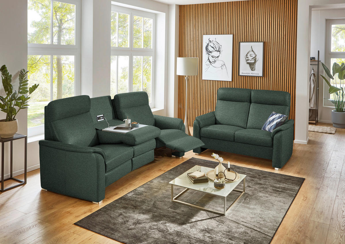 TRAPEZSOFA Flachgewebe Dunkelgrün  - Dunkelgrün/Alufarben, Konventionell, Textil/Metall (218/107/103cm) - Beldomo Comfort